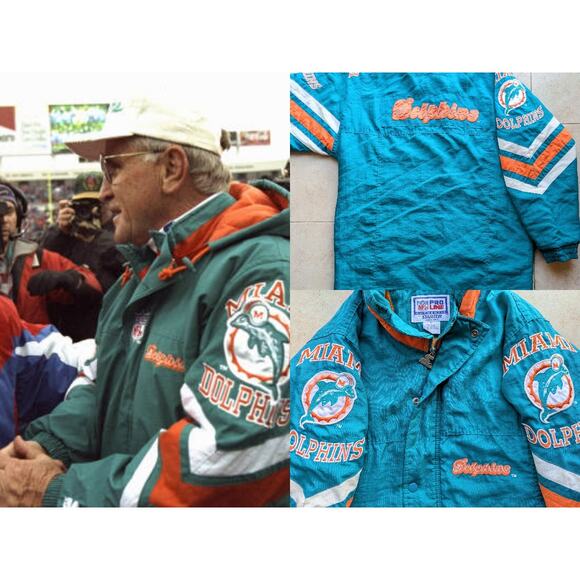 Miami Dolphins 90s STARTER puffer SHULA jacket Trench L teal NFL Pro Line vtg - Picture 1 of 13
